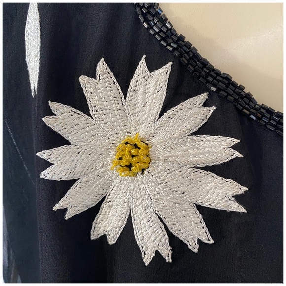 Y2K GUAL Designer Silk Embroidered Beaded Daisy Long Dress Black Size Large - Picture 7 of 12